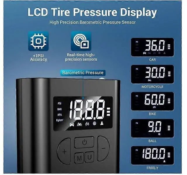 Alt view image 3 of 5 - Ecocleanpath Cordless Tire Inflator 150PSI, 20000mAh Portable Air Compressor with LCD Display, Fast Inflation for Car/Bike/Ball