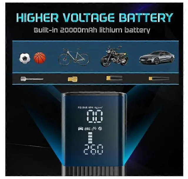 Alt view image 3 of 5 - Ecocleanpath 180 PSI Portable Air Compressor - 20000mAh Fast Tire Inflator with LED Display for Cars, Bikes