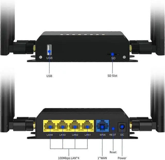 Alt view image 2 of 5 - Ecocleanpath Unlocked 4G LTE Router with SIM Slot, Detachable Antennas & USB Port - Industrial Metal Case (Black)