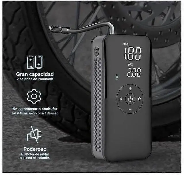 Alt view image 2 of 5 - Ecocleanpath Wireless Smart Tire Inflator, 150PSI Portable Pump with LED Display, LED Light & 3 Nozzles (Black)
