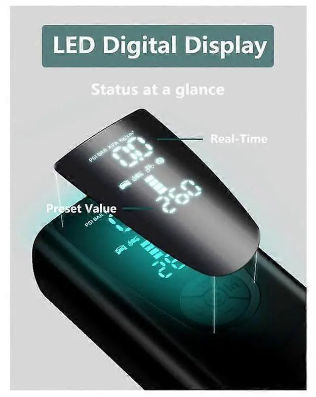 Alt view image 4 of 5 - Ecocleanpath 8000mAh Portable Tire Inflator, 150PSI Digital Air Compressor with LED Light & USB Power - Fast Inflation for Car, Motorcycle, Bike (Black)