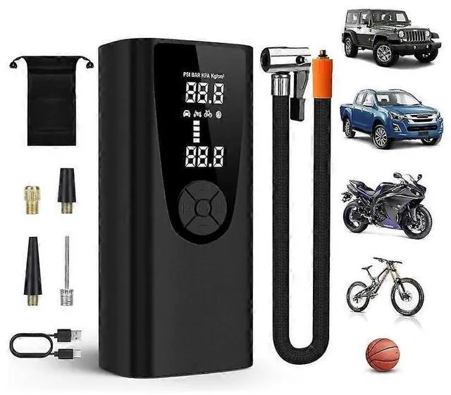 Main image of Ecocleanpath 8000mAh Portable Tire Inflator, 150PSI Digital Air Compressor with LED Light & USB Power - Fast Inflation for Car, Motorcycle, Bike (Black)