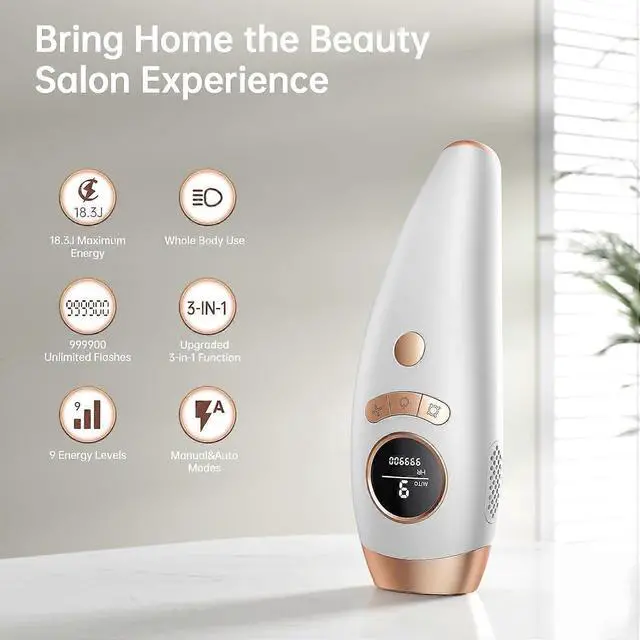 Alt view image 3 of 5 - Ecocleanpath White IPL Laser Hair Removal Device for Women & Men, 999,900 Flashes, 9 Levels, Full Body Use