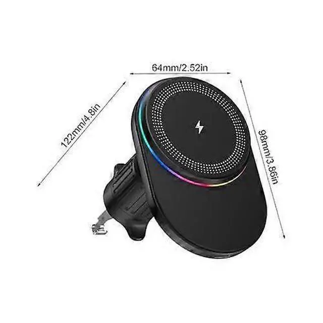 Alt view image 5 of 5 - Ecocleanpath 15W Magnetic Wireless Car Charger & Phone Holder, 360° Rotatable with LED Light (Black)