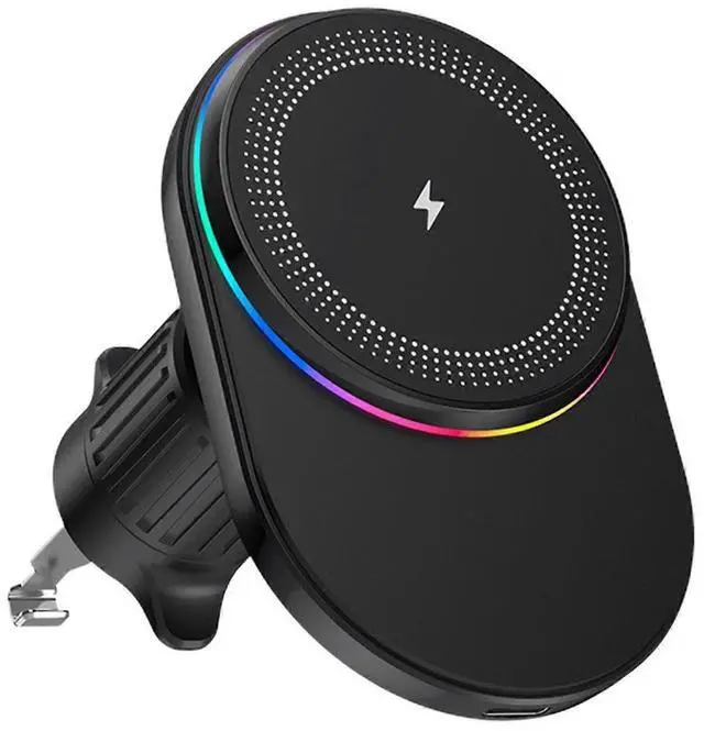 Main image of Ecocleanpath 15W Magnetic Wireless Car Charger & Phone Holder, 360° Rotatable with LED Light (Black)