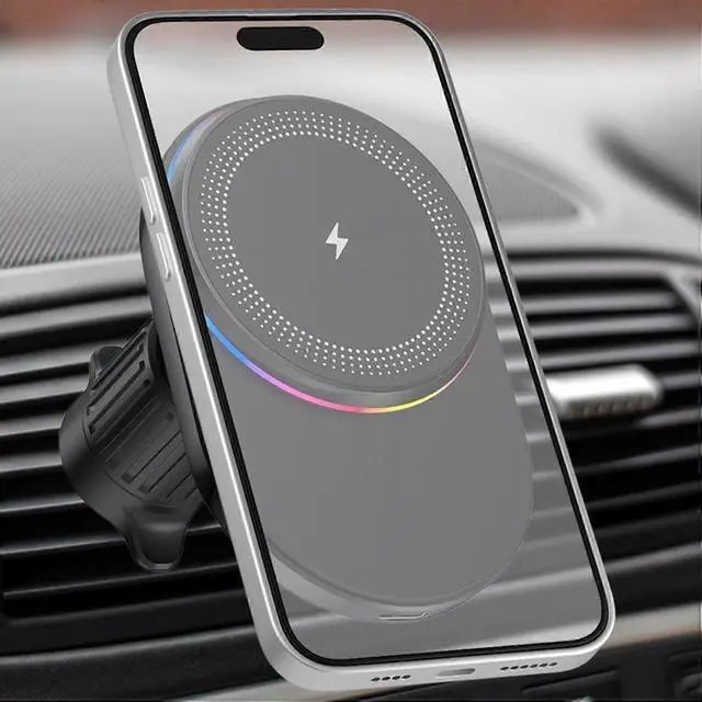 Alt view image 3 of 5 - Ecocleanpath 15W Magnetic Wireless Car Charger & Phone Holder, 360° Rotatable with LED Light (Black)