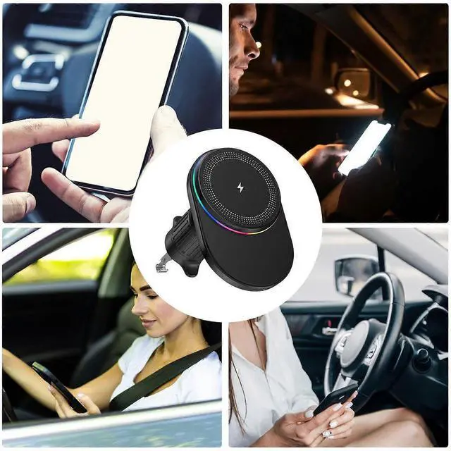 Alt view image 4 of 5 - Ecocleanpath 15W Magnetic Wireless Car Charger & Phone Holder, 360° Rotatable with LED Light (Black)
