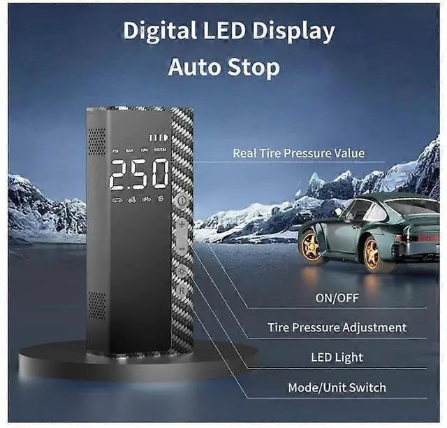 Alt view image 4 of 5 - Ecocleanpath 4-in-1 Cordless Tire Inflator, 150PSI Fast Air Compressor with 12000mAh Battery & LED Display (Black)