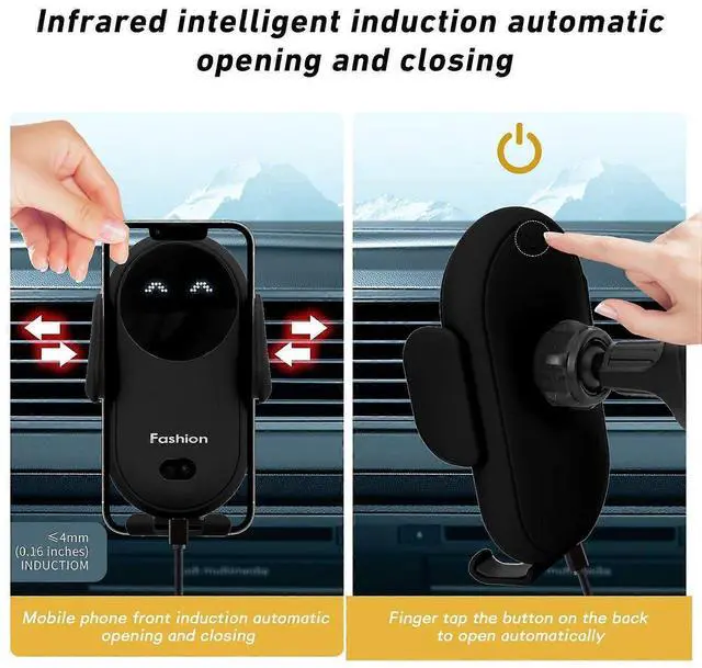Alt view image 2 of 5 - Ecocleanpath 15W Qi Fast Wireless Car Charger Mount, Auto Clamping Phone Holder for iPhone & Samsung (Red)