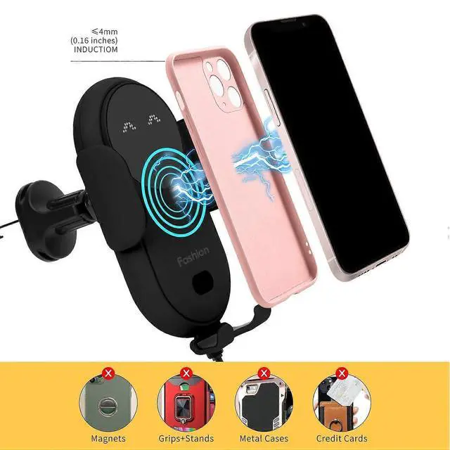 Alt view image 5 of 5 - Ecocleanpath 15W Qi Fast Wireless Car Charger Mount, Auto Clamping Phone Holder for iPhone & Samsung (Red)