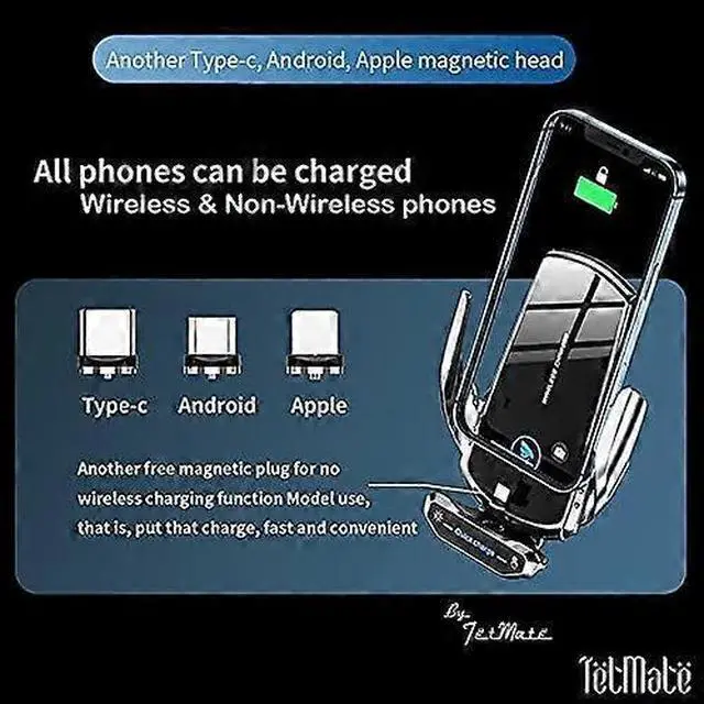 Alt view image 3 of 5 - Ecocleanpath 15W Qi Fast Wireless Car Charger & Phone Holder, 360° Rotation, Touch Screen, Red