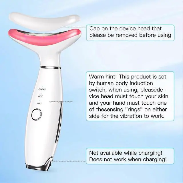 Alt view image 2 of 5 - Ecocleanpath White 7-in-1 Facial & Neck Massager with LED, Heat & Vibration for Skin Rejuvenation