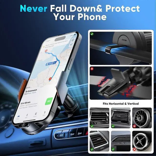 Alt view image 3 of 5 - Ecocleanpath 15W Fast Wireless Car Charger & Phone Holder, Auto Clamp for iPhone 15-11 & Samsung Galaxy (Gold)