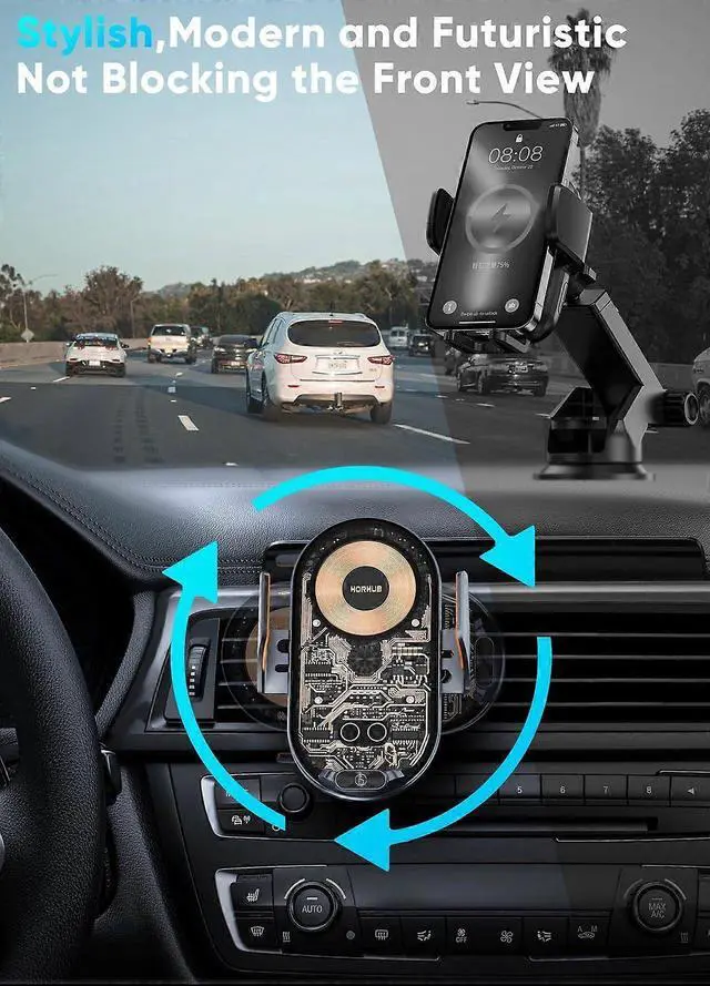 Alt view image 5 of 5 - Ecocleanpath 15W Fast Wireless Car Charger & Phone Holder, Auto Clamp for iPhone 15-11 & Samsung Galaxy (Gold)