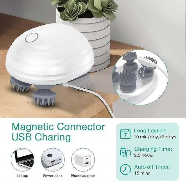 Alt view image 2 of 5 - Ecocleanpath Electric Pet & Scalp Massager, 5 Modes 8 Heads Rechargeable, IPX7 Waterproof Full Body Relaxation (White)