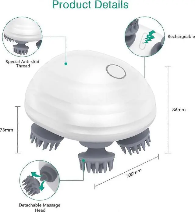 Alt view image 3 of 5 - Ecocleanpath Electric Pet & Scalp Massager, 5 Modes 8 Heads Rechargeable, IPX7 Waterproof Full Body Relaxation (White)