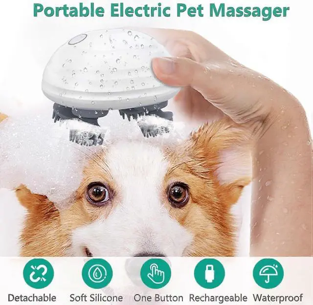Alt view image 4 of 5 - Ecocleanpath Electric Pet & Scalp Massager, 5 Modes 8 Heads Rechargeable, IPX7 Waterproof Full Body Relaxation (White)