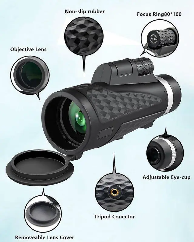 Alt view image 2 of 5 - Ecocleanpath 80x100 High Power Monocular Telescope with BAK4 Prism, Waterproof & Smartphone Adapter for Bird Watching & Travel