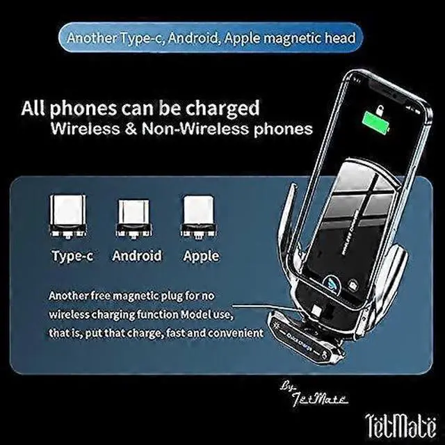 Alt view image 3 of 5 - Ecocleanpath 15W Qi Fast Wireless Car Charger & Phone Holder, 360° Rotation, Touch Screen, Blue