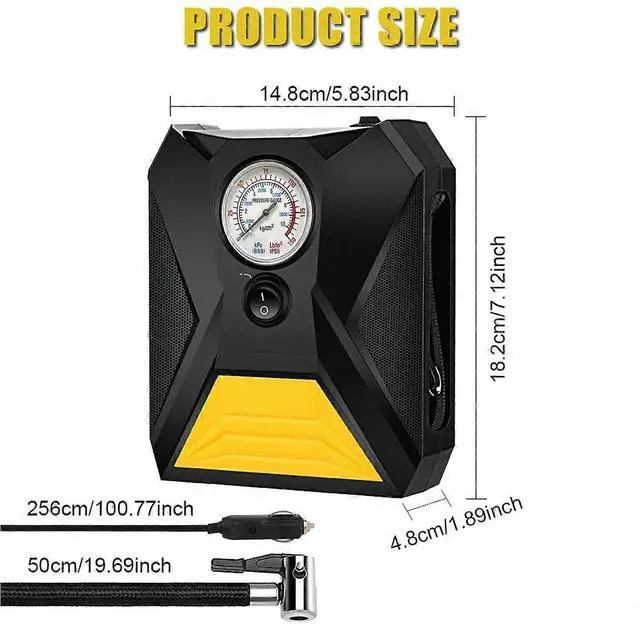 Alt view image 5 of 5 - Ecocleanpath 12V Portable Tire Inflator with Pressure Gauge & LED Light - 150 PSI Air Compressor for Car, Bicycle, Balloons (Black)