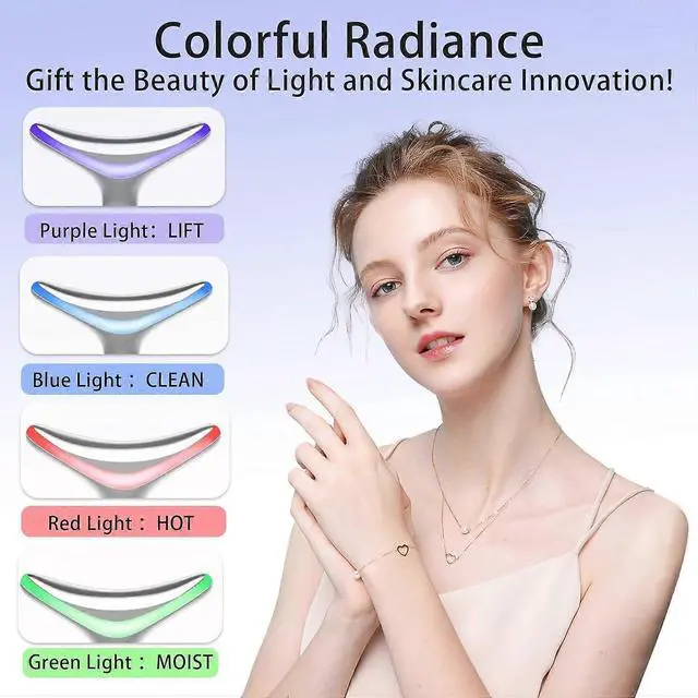 Alt view image 3 of 5 - Ecocleanpath White LED Facial & Neck Massager: Red Light Therapy, Double Chin Removal, Skin Tightening & Nutrient Boost