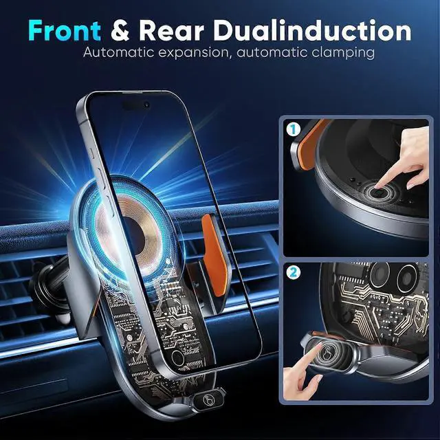 Alt view image 2 of 5 - Ecocleanpath 15W Fast Wireless Car Charger & Phone Holder, Auto Clamp for iPhone 15-11 & Samsung Galaxy (Silver)