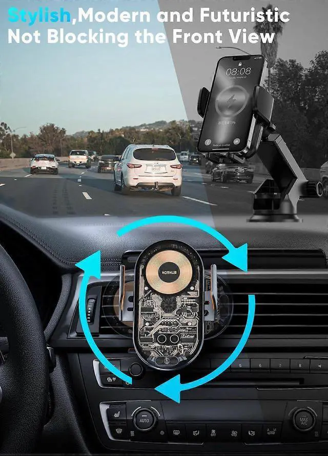 Alt view image 5 of 5 - Ecocleanpath 15W Fast Wireless Car Charger & Phone Holder, Auto Clamp for iPhone 15-11 & Samsung Galaxy (Silver)