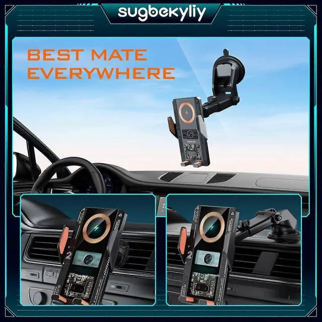 Alt view image 2 of 5 - Ecocleanpath 66W Magnetic Car Wireless Charger & Phone Holder - Auto Open/Close, Fast Charging (Black)