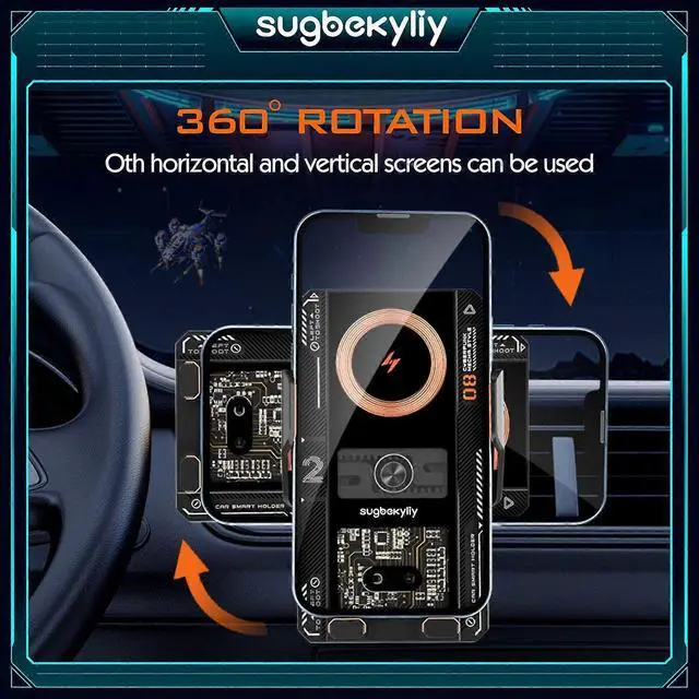 Alt view image 4 of 5 - Ecocleanpath 66W Magnetic Car Wireless Charger & Phone Holder - Auto Open/Close, Fast Charging (Black)