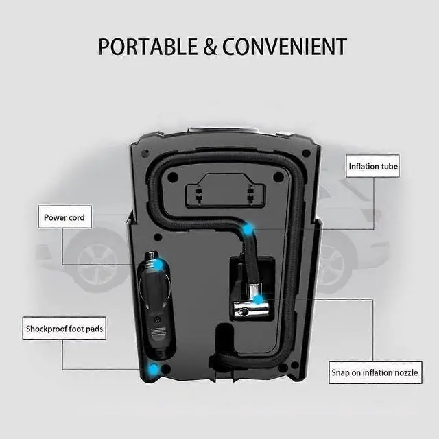 Alt view image 3 of 5 - Ecocleanpath 12V Digital Tire Inflator with Auto Stop - Fast 35L/min Air Compressor for Car, Bike, Motorcycle (Black)