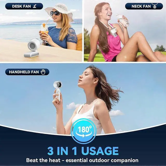 Alt view image 4 of 5 - Ecocleanpath Portable Turbo Handheld Fan, 5-Speed 13550 RPM Cooling, Rechargeable Battery, White