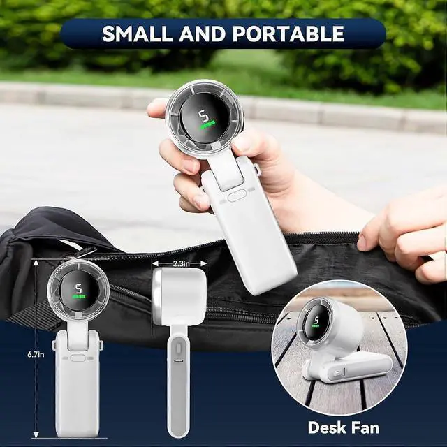 Alt view image 5 of 5 - Ecocleanpath Portable Turbo Handheld Fan, 5-Speed 13550 RPM Cooling, Rechargeable Battery, White