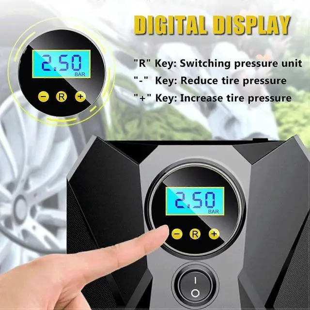 Alt view image 2 of 5 - Ecocleanpath 12V Portable Tire Inflator with Digital Gauge & LED Light, 150PSI Auto Shutoff for Car, Bike, Air Mattress
