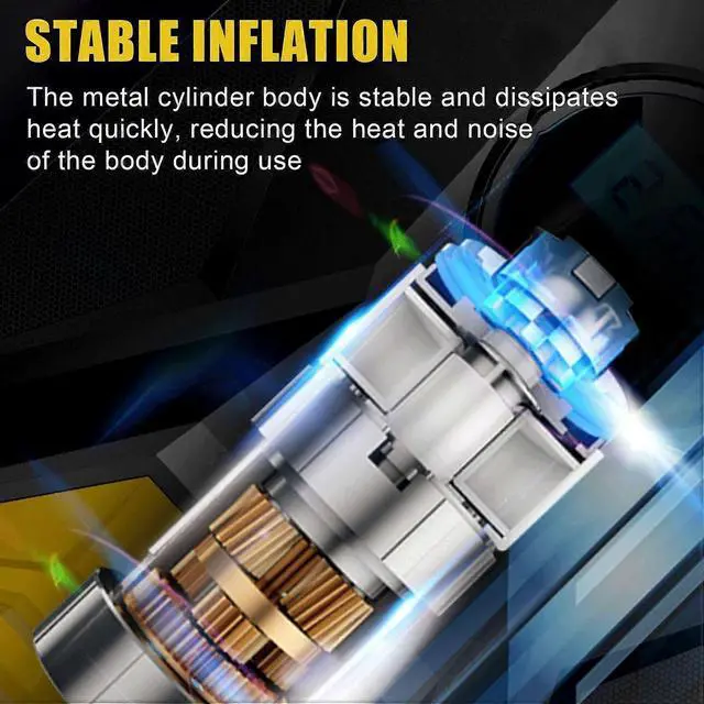 Alt view image 5 of 5 - Ecocleanpath 12V Portable Tire Inflator with Digital Gauge & LED Light, 150PSI Auto Shutoff for Car, Bike, Air Mattress