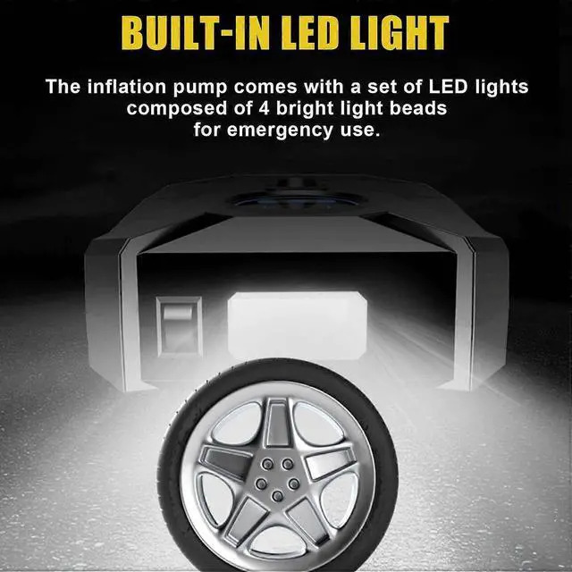 Alt view image 4 of 5 - Ecocleanpath 12V Portable Tire Inflator Air Compressor with Pressure Gauge & LED Light, 150PSI for Car/Bike Tires