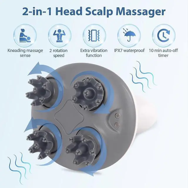 Alt view image 2 of 5 - Ecocleanpath Wireless Scalp Massager for Hair Growth & Stress Relief - 4 Modes, Waterproof, White