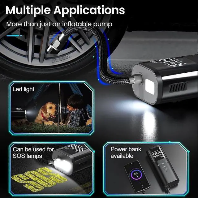 Alt view image 2 of 5 - Ecocleanpath 120 PSI Cordless Tire Inflator & Power Bank - Fast Portable Air Compressor for Car, Bike, Ball