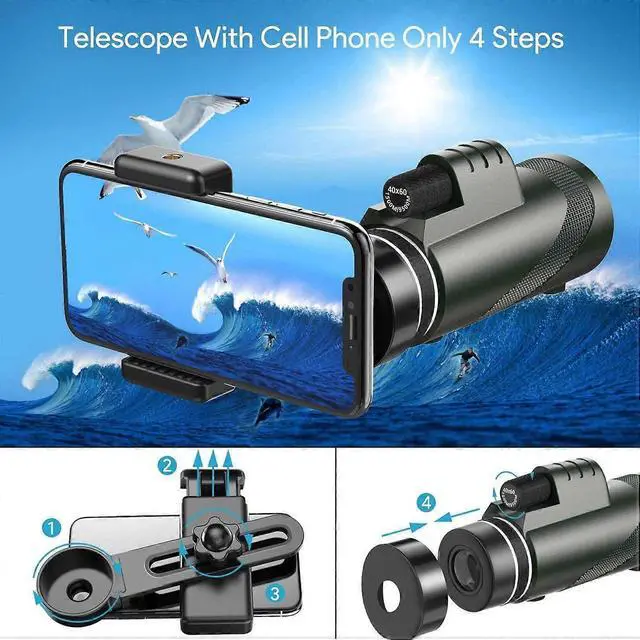 Alt view image 4 of 5 - Ecocleanpath 50x60 HD Monocular Telescope with Smartphone Adapter & Tripod, Night Vision for Hunting, Bird Watching, Stargazing