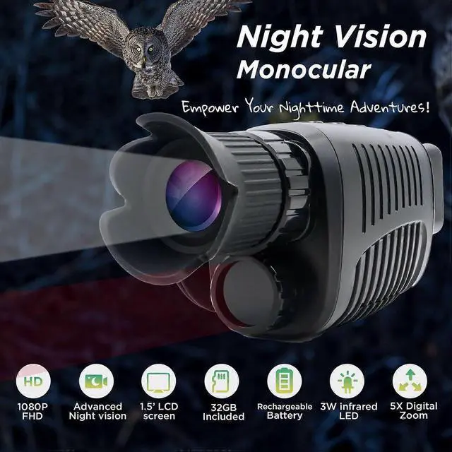 Alt view image 4 of 5 - Ecocleanpath 1080p Infrared Night Vision Monocular for 100% Darkness, 6H Battery, Hunting & Camping (Black)