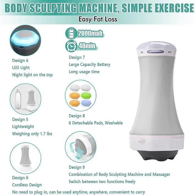 Alt view image 4 of 5 - Ecocleanpath Rechargeable Wireless Cellulite Massager - Grey Body Shaper for Abdomen, Legs, Buttocks with Night Light