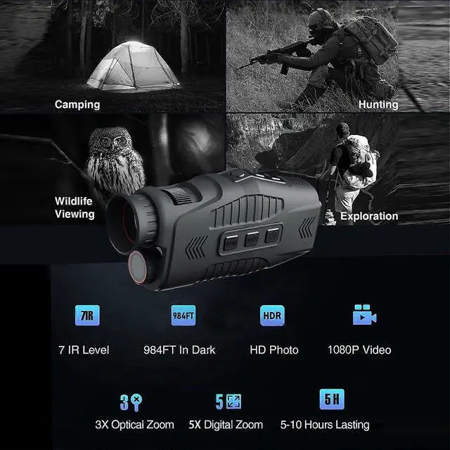 Alt view image 2 of 5 - Ecocleanpath 1080P Night Vision Monocular with 5X Zoom & 300m Range, Infrared Goggles for Hunting, Camping