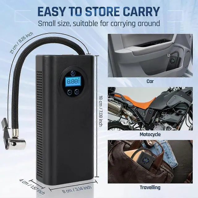 Alt view image 3 of 5 - Ecocleanpath Cordless Portable Tire Inflator - Fast Car, Bike, Motorcycle Air Pump with Digital Gauge (Black)