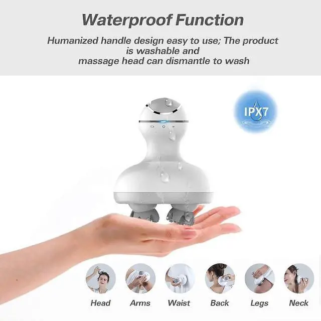 Alt view image 5 of 5 - Ecocleanpath Electric Scalp Massager with 4 Heads, 84 Nodes - Waterproof & Rechargeable for Hair Growth & Relaxation (White)