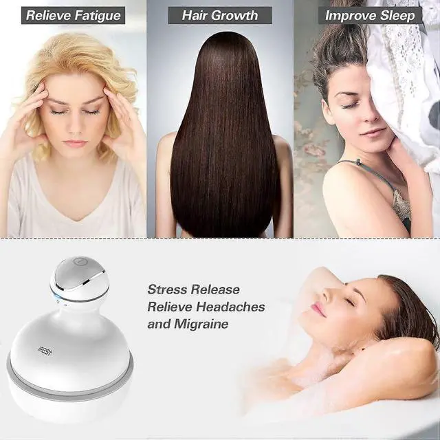 Alt view image 4 of 5 - Ecocleanpath Electric Scalp Massager with 4 Heads, 84 Nodes - Waterproof & Rechargeable for Hair Growth & Relaxation (White)