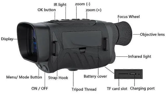 Alt view image 4 of 5 - Ecocleanpath 3W IR Night Vision Monocular, 2.5K HD 48MP for Hunting & Camping, Black with Strap