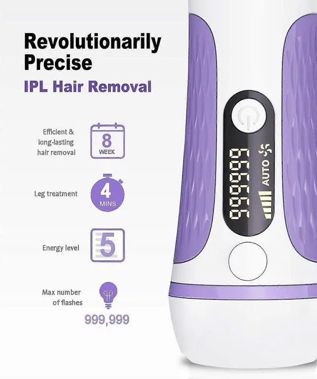 Alt view image 2 of 5 - Ecocleanpath Purple IPL Laser Hair Removal Device, 999,999 Flashes, 5 Levels, Safe & Effective for Women & Men