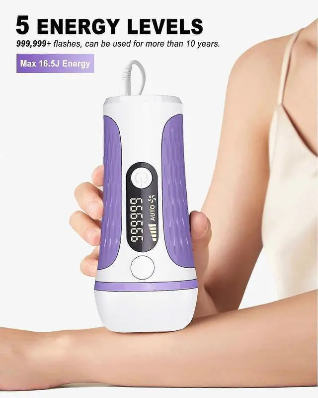 Alt view image 5 of 5 - Ecocleanpath Purple IPL Laser Hair Removal Device, 999,999 Flashes, 5 Levels, Safe & Effective for Women & Men