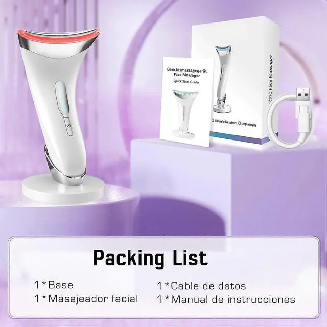 Alt view image 2 of 5 - Ecocleanpath White 45°C Heated Face Massager with Triple LED Therapy & EMS Vibration for Anti-Aging