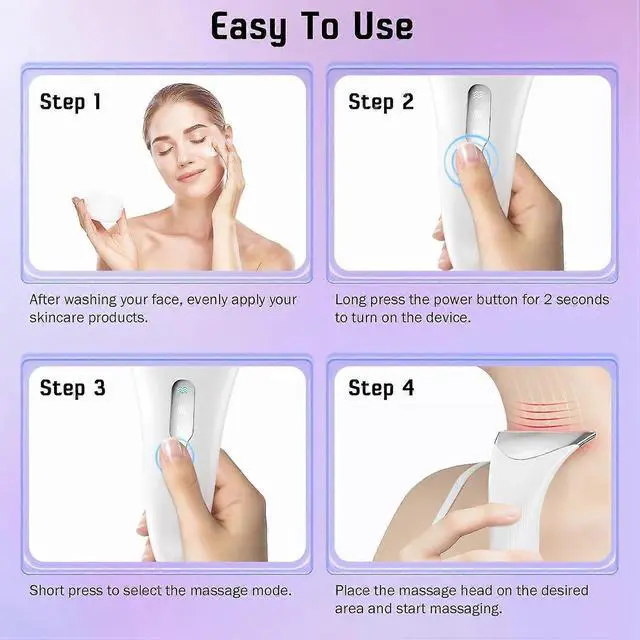 Alt view image 3 of 5 - Ecocleanpath White 45°C Heated Face Massager with Triple LED Therapy & EMS Vibration for Anti-Aging