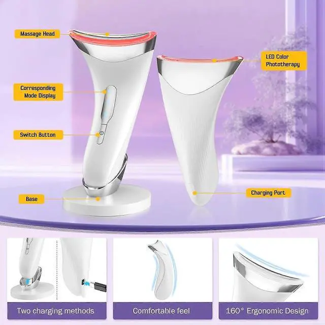 Alt view image 5 of 5 - Ecocleanpath White 45°C Heated Face Massager with Triple LED Therapy & EMS Vibration for Anti-Aging